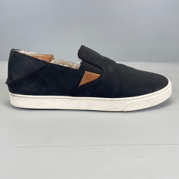 OluKai Shoes - Olukai Pehuea Heu Shoes Womens Size 11 Black Nubuck Shearling Wool Lined Sneaker